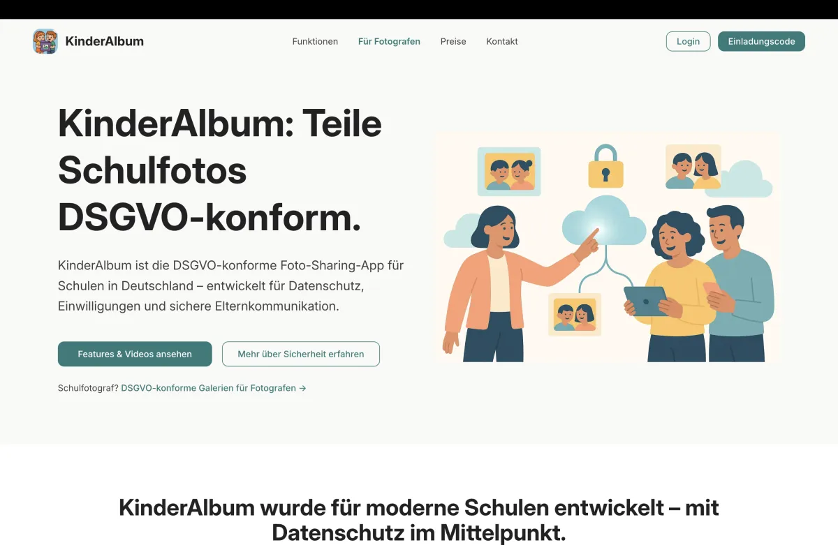 KinderAlbum — DSGVO-konforme Schulfotos-Plattform mit Lehrer- und Eltern-Portal