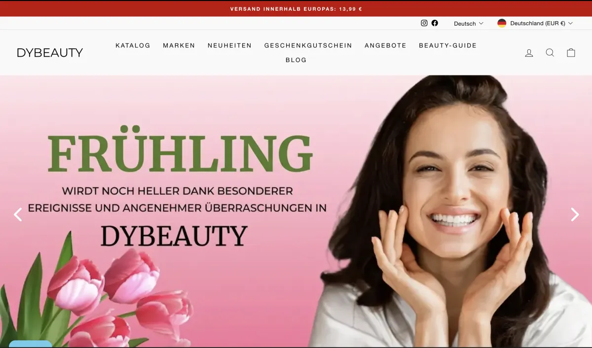 DYBeauty K-Beauty Shopify-Shop — Startseite mit Produktkategorien und koreanischer Kosmetik
