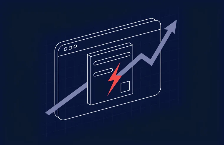 Illustration: Browserfenster mit Kostenschaetzer, Blitzsymbol und steigender ROI-Kurve