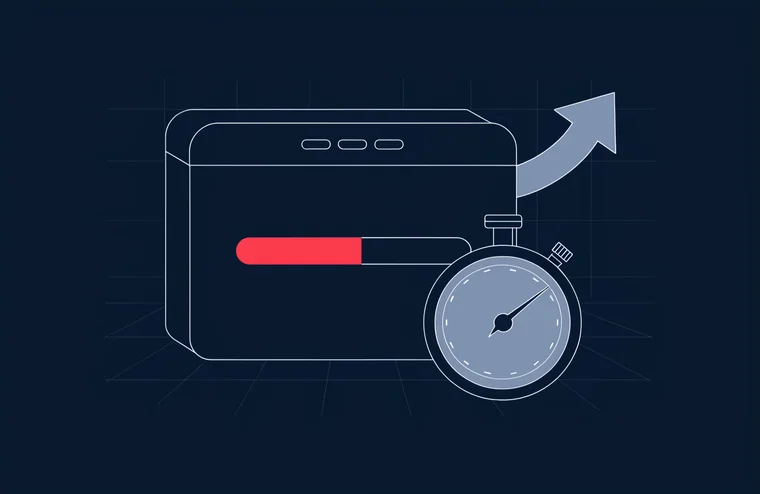 Illustration: Browserfenster mit halb gefuelltem Ladebalken, daneben eine Stoppuhr und ein wegfuehrender Pfeil